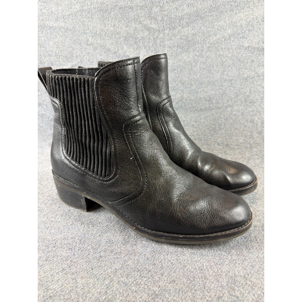 Cole Haan Chelsea Boots Mens 10B Black Leather‎ Ribbed Elastic Ankle Boot Round